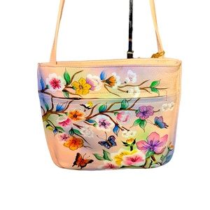 ANUSCHKA Slim Pink Leather Crossbody Floral & Butterfly’s bag, NWT